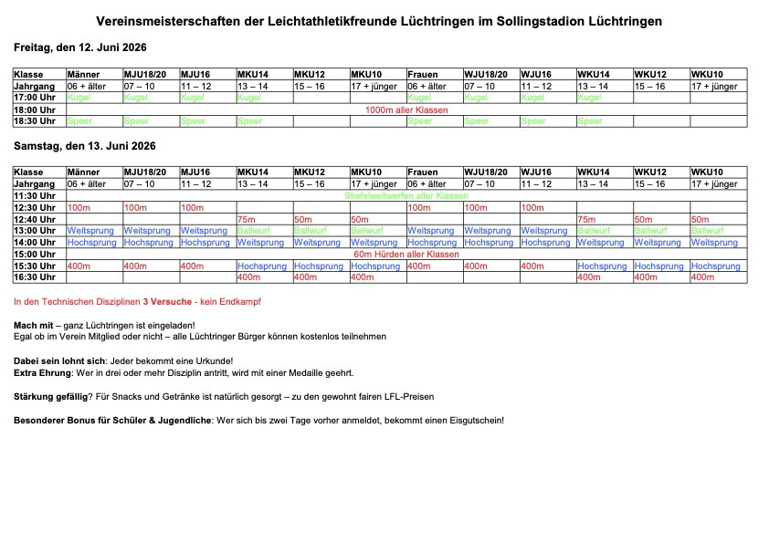 Zeitplan Vereinsmeisterschaften 2026