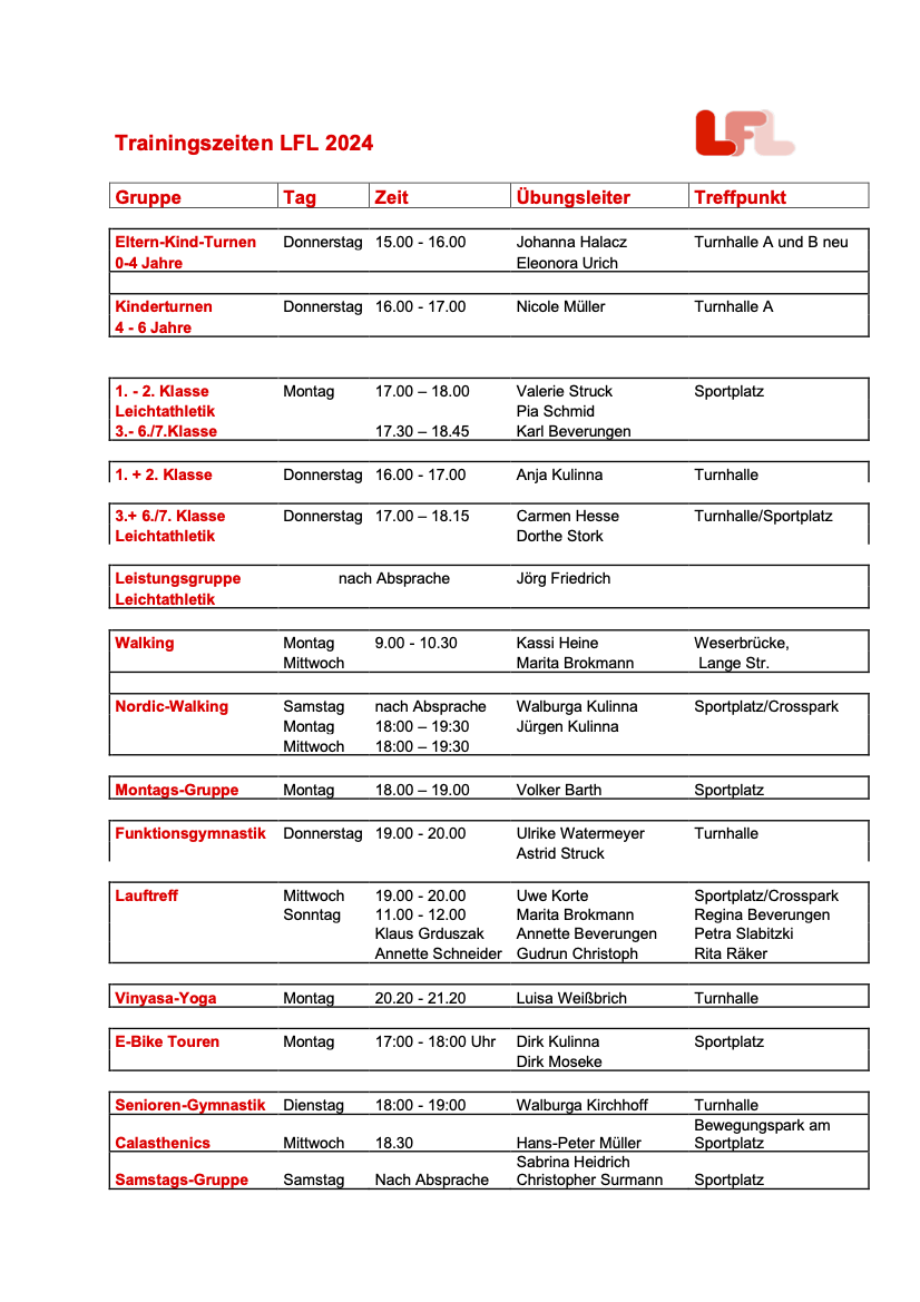 Trainingszeiten lfl 2024 04